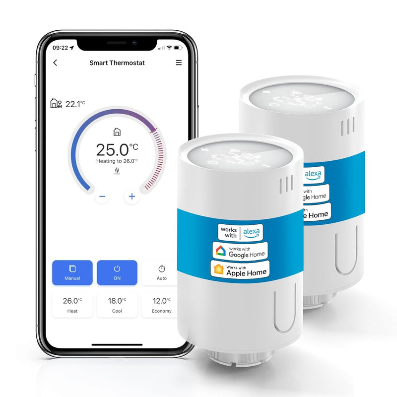 Meross smartes Heizkörperthermostat benötigt Hub, WLAN Heizungsthermostat Kompatibel mit HomeKit, Al