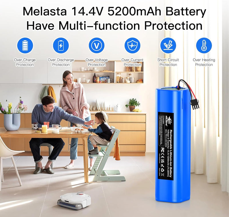 melasta 14.4V Li-Ion 5200 mAh Ersatz Akku Batterie für Proscenic M7 M8 Pro/Lydsto R1 / Uoni V980 Plu