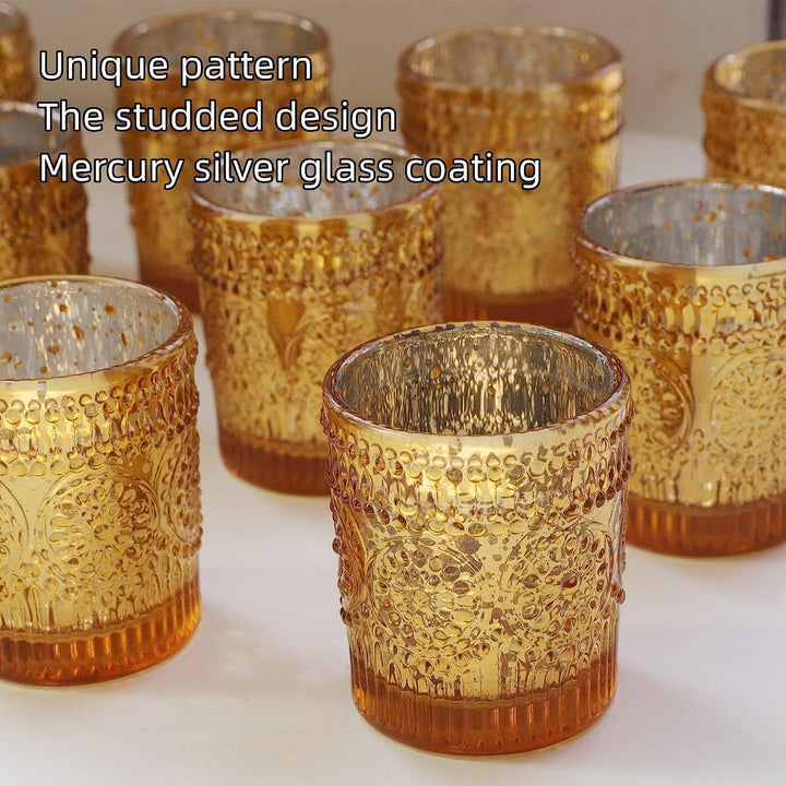 Vohocandle Teelichthalter Gold, 12er-Set Kerzenhalter Glas, Grosspackung für den Tischaufsatz bei Ho