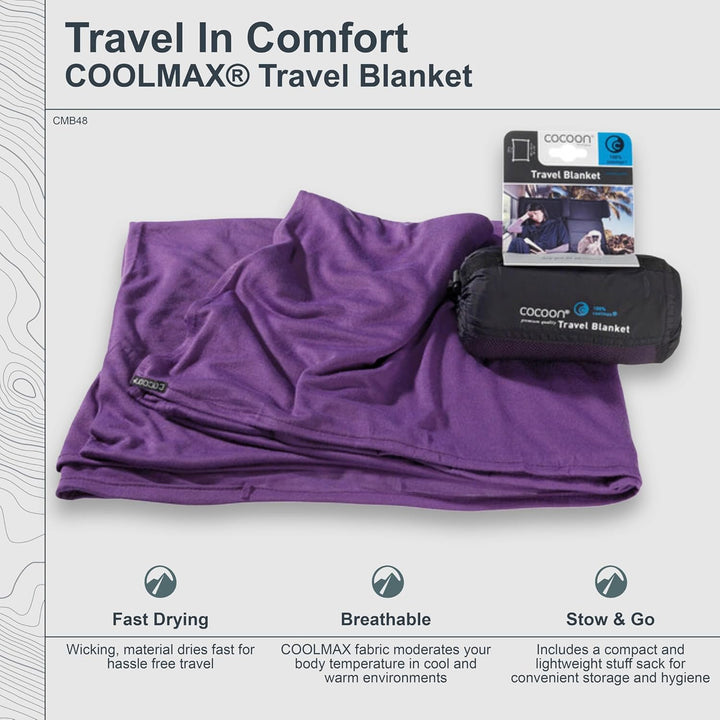 Cocoon Coolmax Reisedecke, kompakte Überwurfdecke für Camping und Wandern, passt in Rucksack, lässt