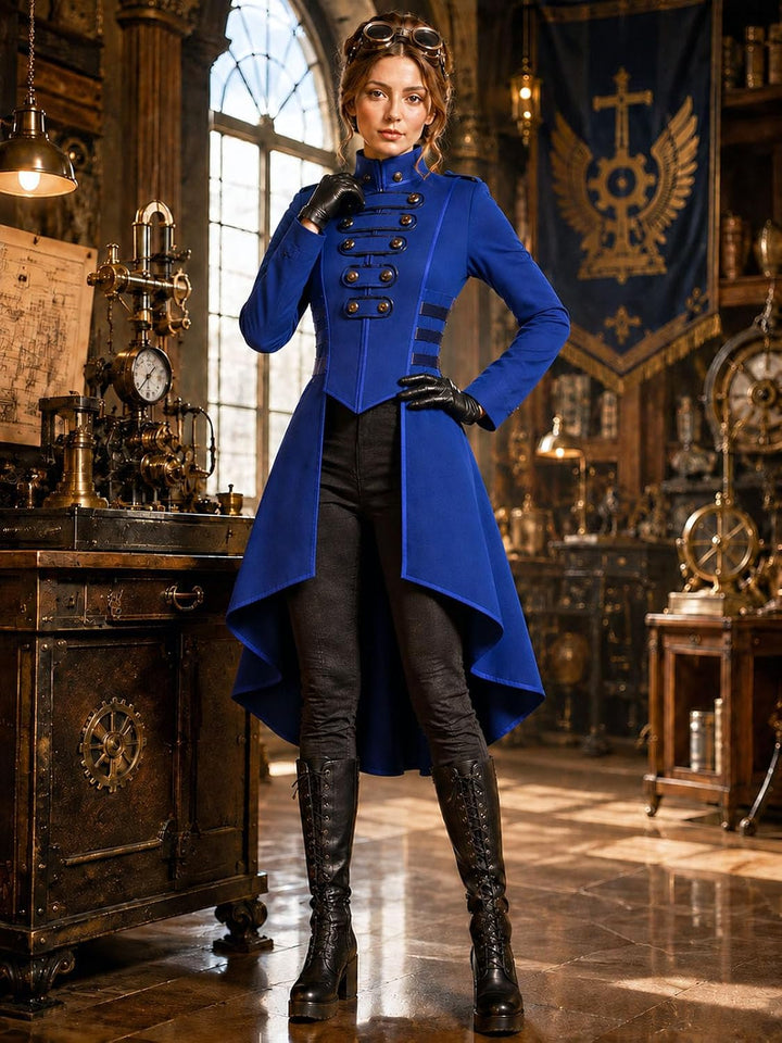 Damen Steampunk Vintage Frack Jacke Unregelmässiger Saum Gothic Kleidung Viktorianischer Gehrock Lan