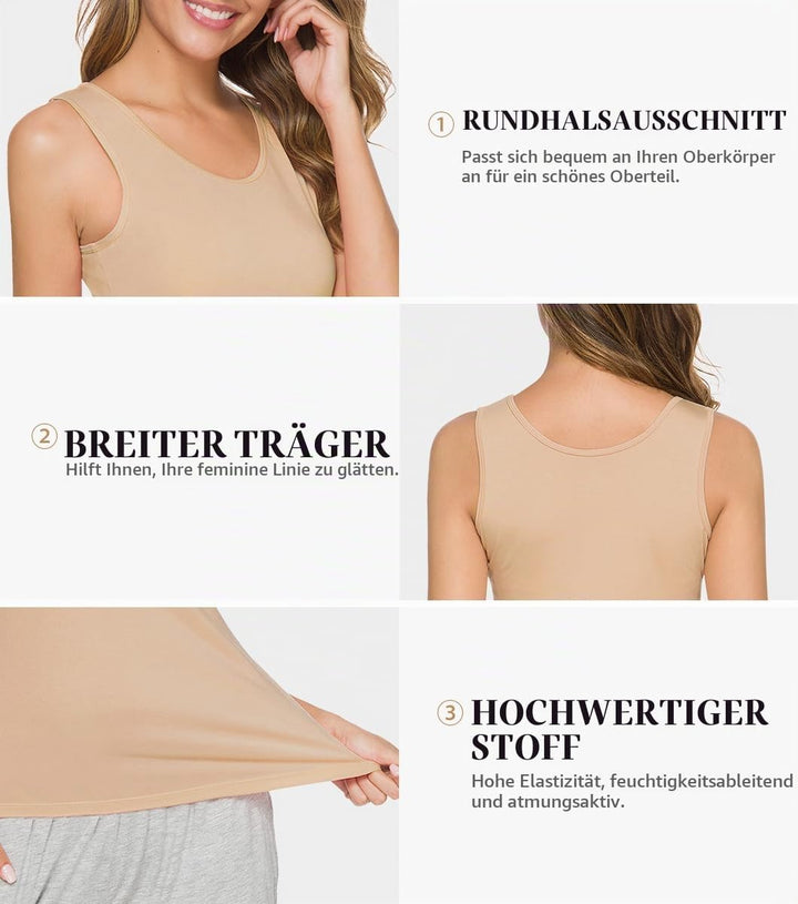 Knuffnee Damen Stretch Unterhemd Basic Tank Tops Workout Unterhemden Tops 4er Pack XL Schwarz/Weiss/