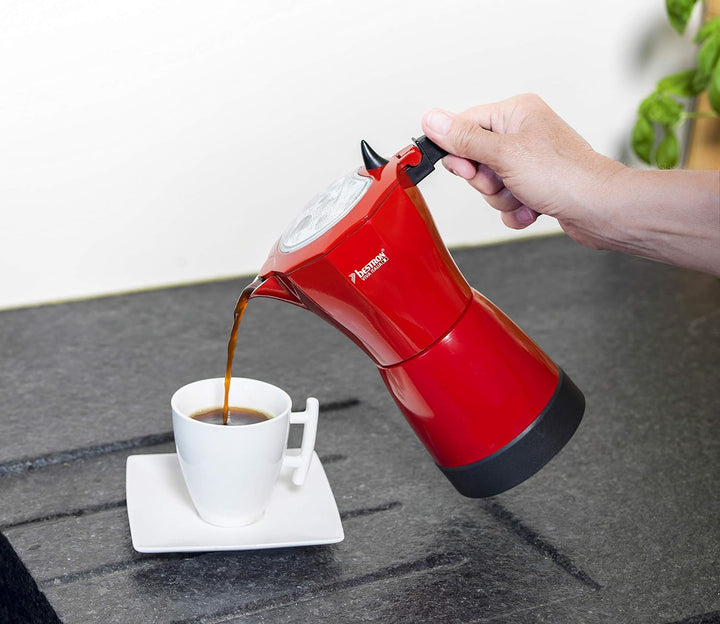 Bestron Elektrischer Espresso-Kocher mit Basis, Viva Italia, Für 6 Espressotassen: 180 ml, 480 Watt,