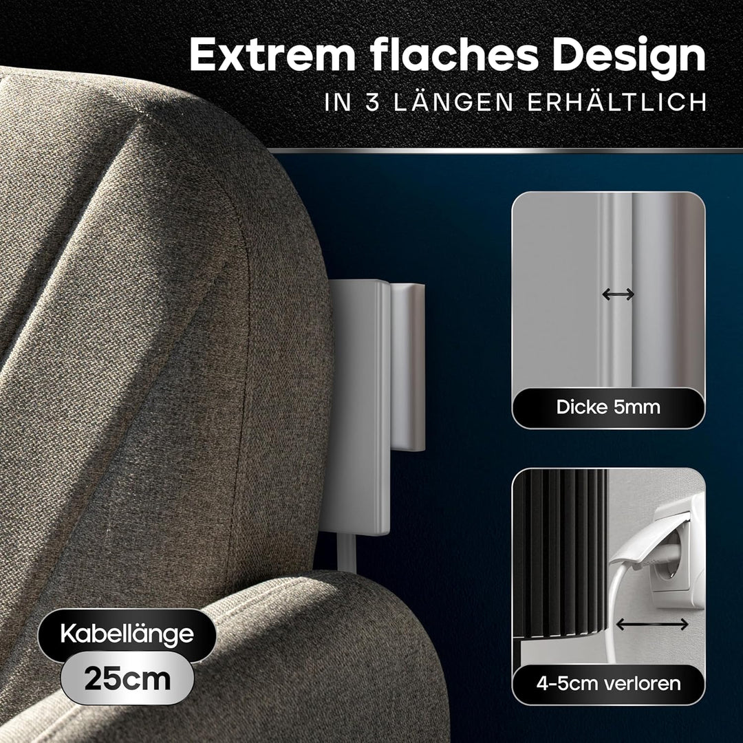 KABEL EULE | Evoline Flachstecker Verlängerung auf Eurostecker | Weiss | 25cm | Made in Germany | Mö