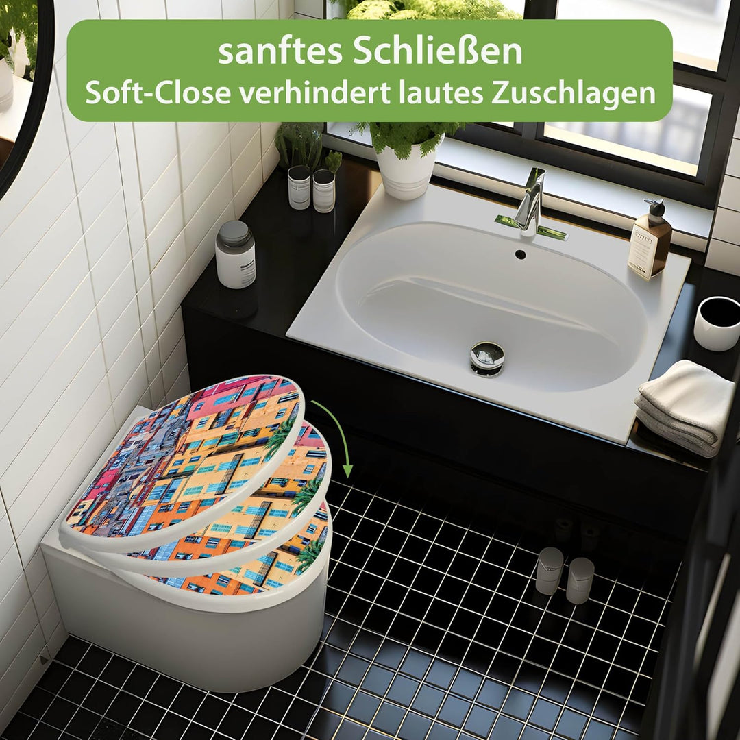 banjado Toilettendeckel mit Absenkautomatik 44,5x37cm - Soft Close Toilettensitz - WC Sitz mit Absen