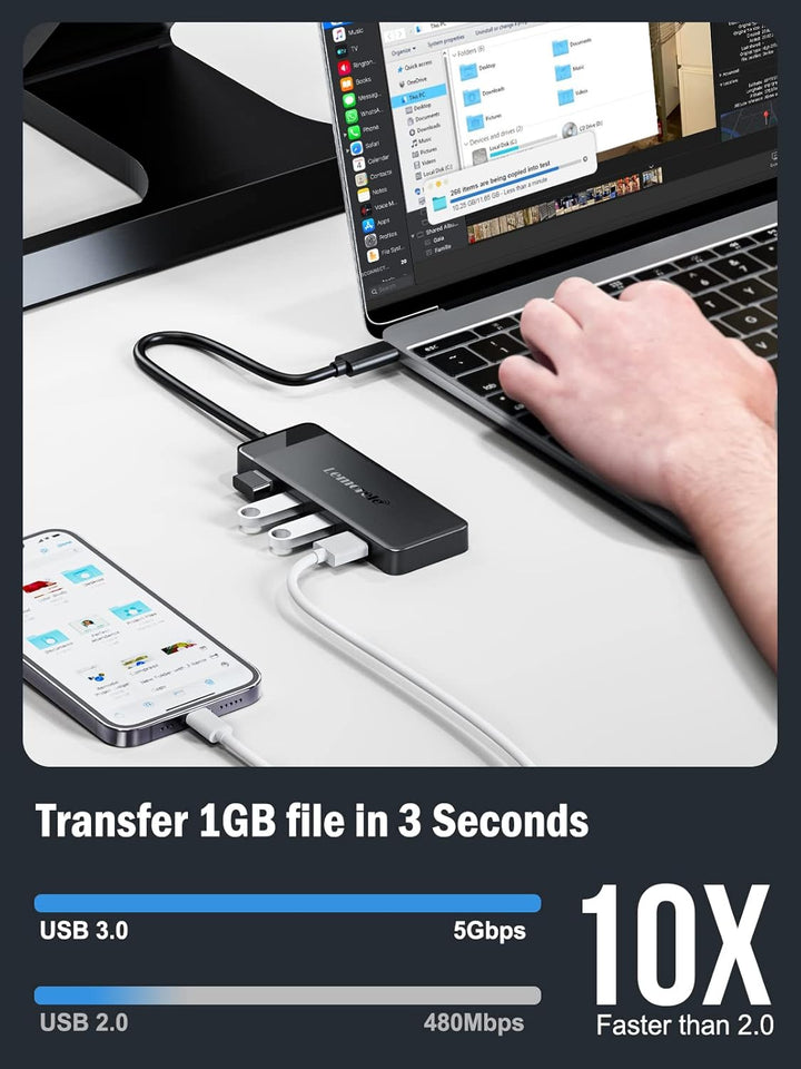 Lemorele USB C Hub -Docking Station 10 in 1, USB C Adapter mit 4K HDMI, 3 USB-A 3.0, 100W PD, Daten
