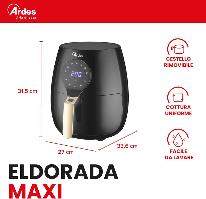 ARDES - Heissluftfritteuse 5 Liter Fassungsvermögen Air Fryer Maxi mit Digitalanzeige und 60-Minuten