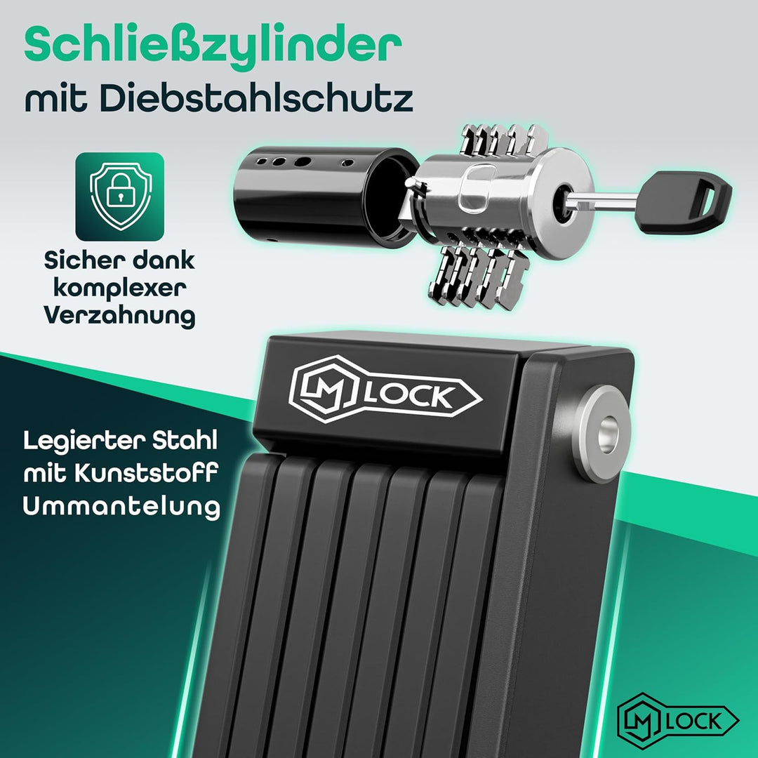 M-LOCK Fahrradschloss Faltschloss 115cm - hochwertiges Fahrrad Faltschloss - Diebstahlsicher - Leich