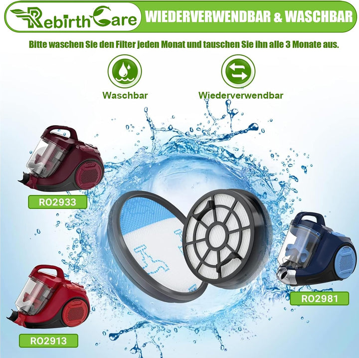 Rebirthcare 2 Pack HEPA Filterset für Rowenta Swift Power Cyclonic RO29xx Staubsauger Filter RO2910E