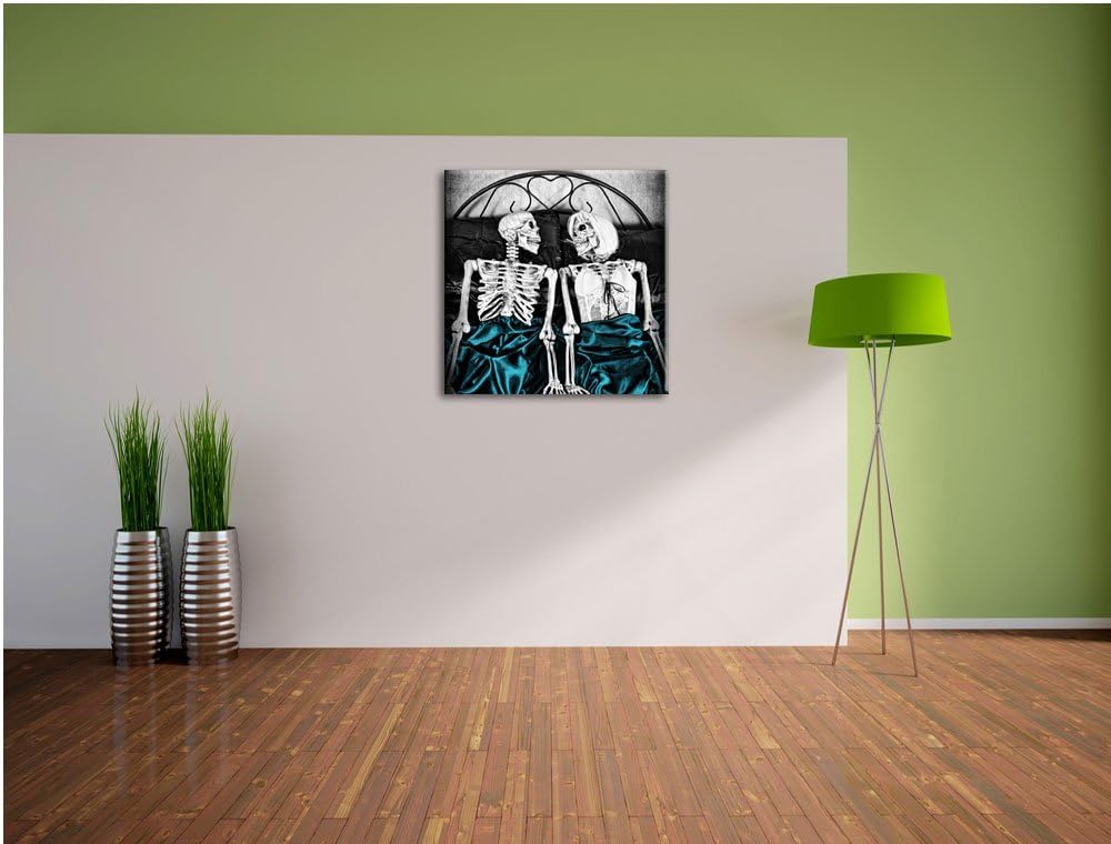 Pixxprint Horror Paar im Schlafzimmer als Leinwandbild | Grösse: 70x70 cm | Wandbild | Kunstdruck |