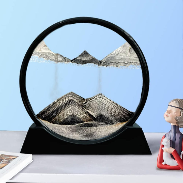 Aoderun Sandbilder Zum Drehen 3d Sanduhr Büro Deko Sand Rundes Glas Fliessender Sand Rahmen Beweglic