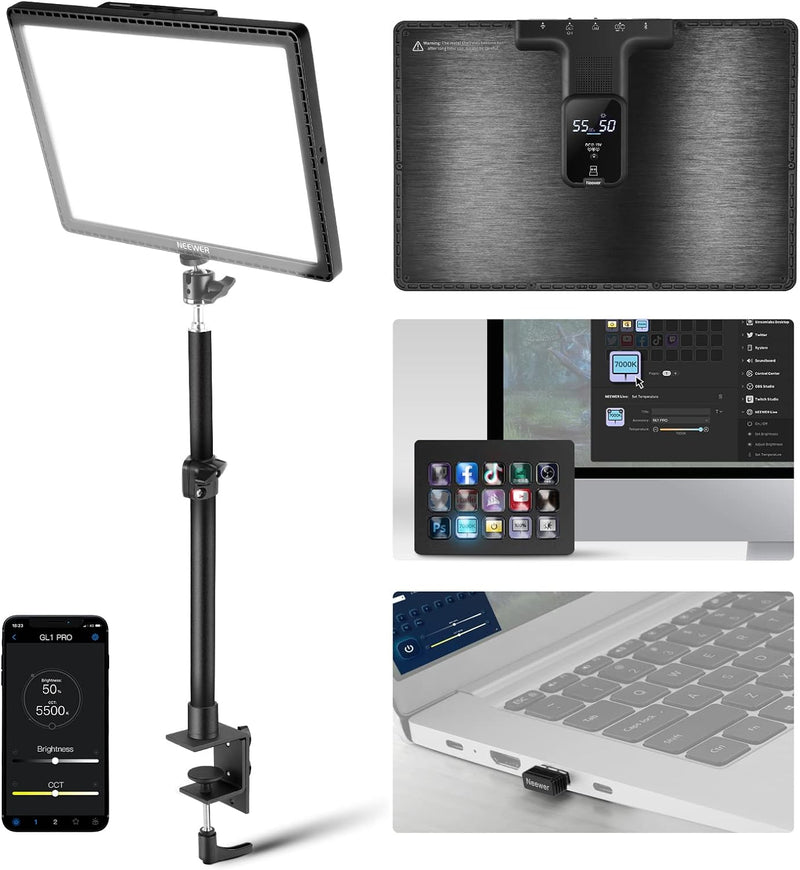 NEEWER GL1 PRO 15,5" Key Light Streaming Licht, Video Licht mit 2,4G, Mac, PC Steuerung und iOS Andr