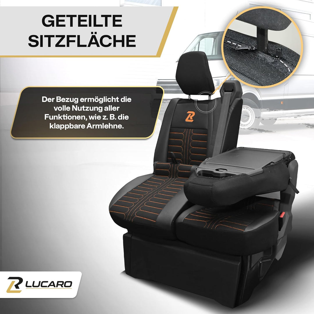 LUCARO Sitzbezüge Auto Set Tornado für Renault Master 4, Nissan Interstar 3 Orange Rückenlehne und S