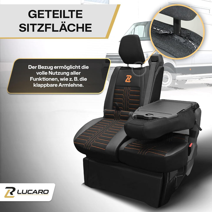 LUCARO Sitzbezüge Auto Set Tornado für Renault Master 4, Nissan Interstar 3 Orange Rückenlehne und S