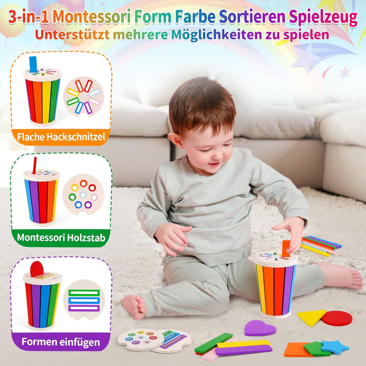 FCSONU Kinder Montessori Spielzeug ab 1 2 3 Jahre Jungen Mädchen, Farbe Form Sortierspiel, Kinderspi