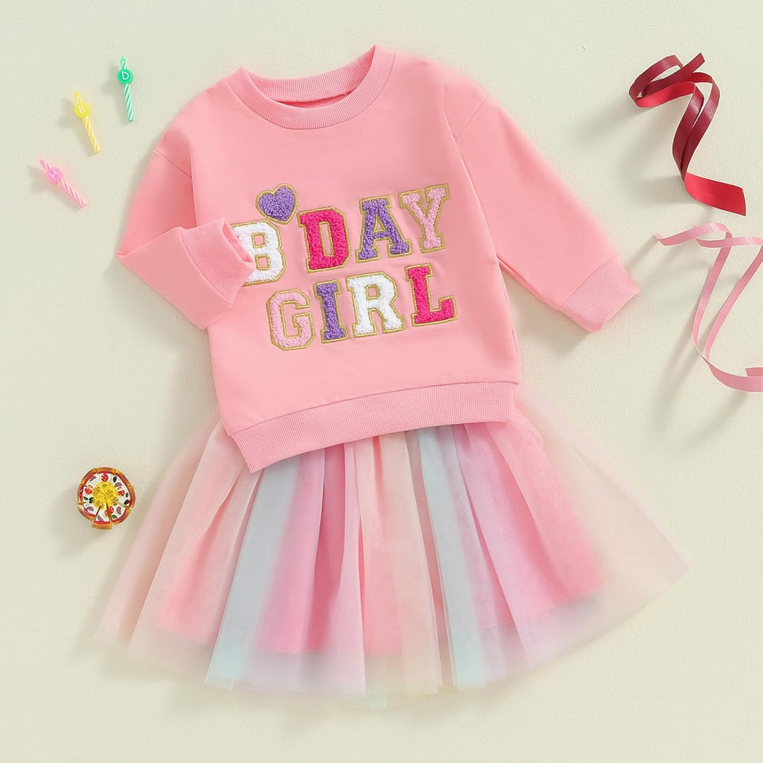Baby Mädchen Geburtstag Outfit Prinzessein Spitzen Rock Set Langarm Buchstaben Stickerei Sweatshirt+
