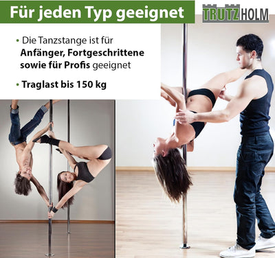 Profi Pole Dance Tanzstange 45mm, GoGo Tabledance mit Static + Spinning Funktion, von 223 - 274 cm H