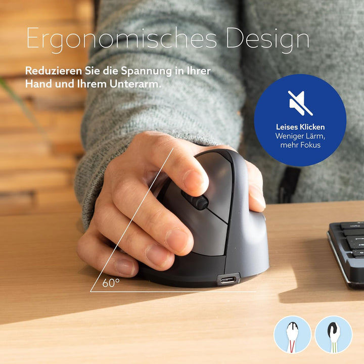 R-Go HE Break Ergonomische Maus, Für kleine hände, Mit Anti-RSI-Software, Silent Mäuse, Bluetooth 5.