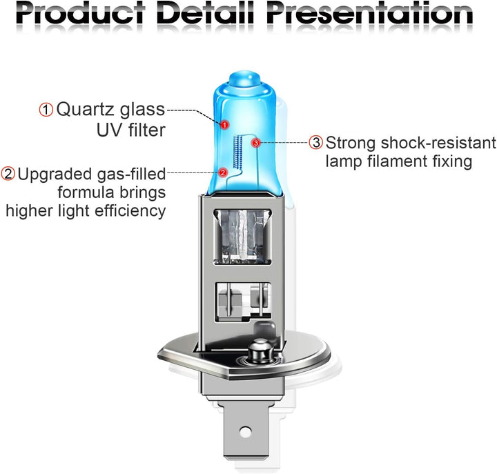 TECTICO H1 P14.5s Fernlicht Halogen Birne 12V 55W Warmweiss +130% Ultra Heller Abblendlicht Nebelsch