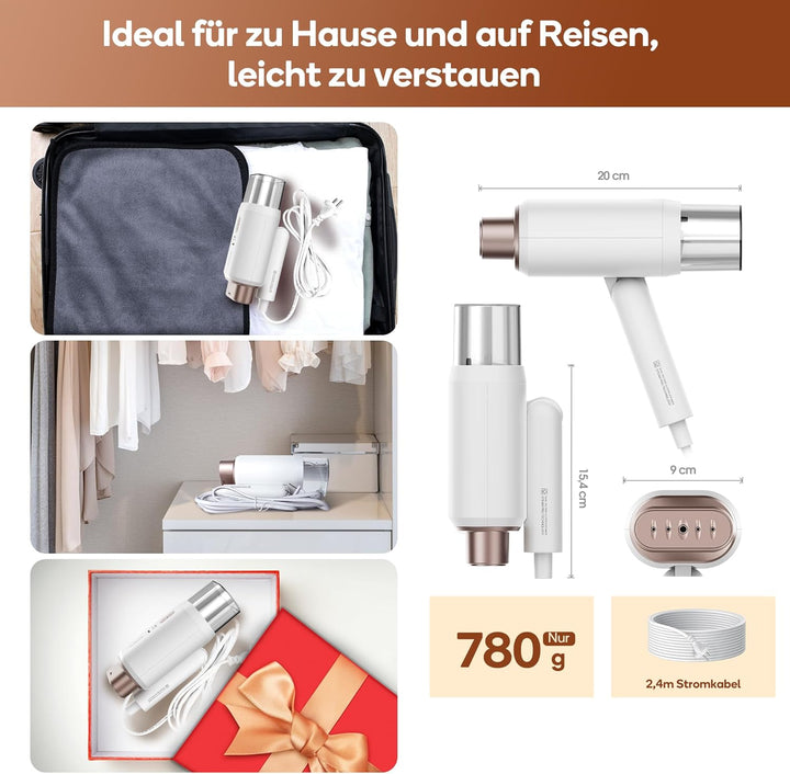 Newbealer Steamer Reise Dampfglätter, 2-in-1 Reisebügeleisen mit umschaltbarer Spannung - 220V/120V,