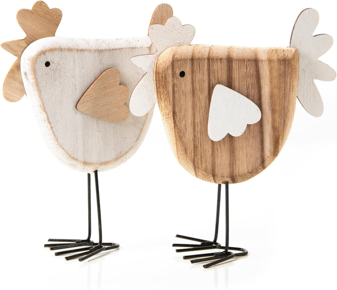 Logbuch-Verlag 2 Hühner aus Holz Ostern Natur weiss Figuren Holz zum Hinstellen Osterdekoration Hühn