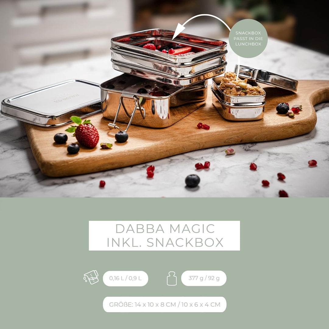 ECO Brotbox | Dabba Magic | zweilagige Brotdose + Snackbox aus Edelstahl | 900 ml