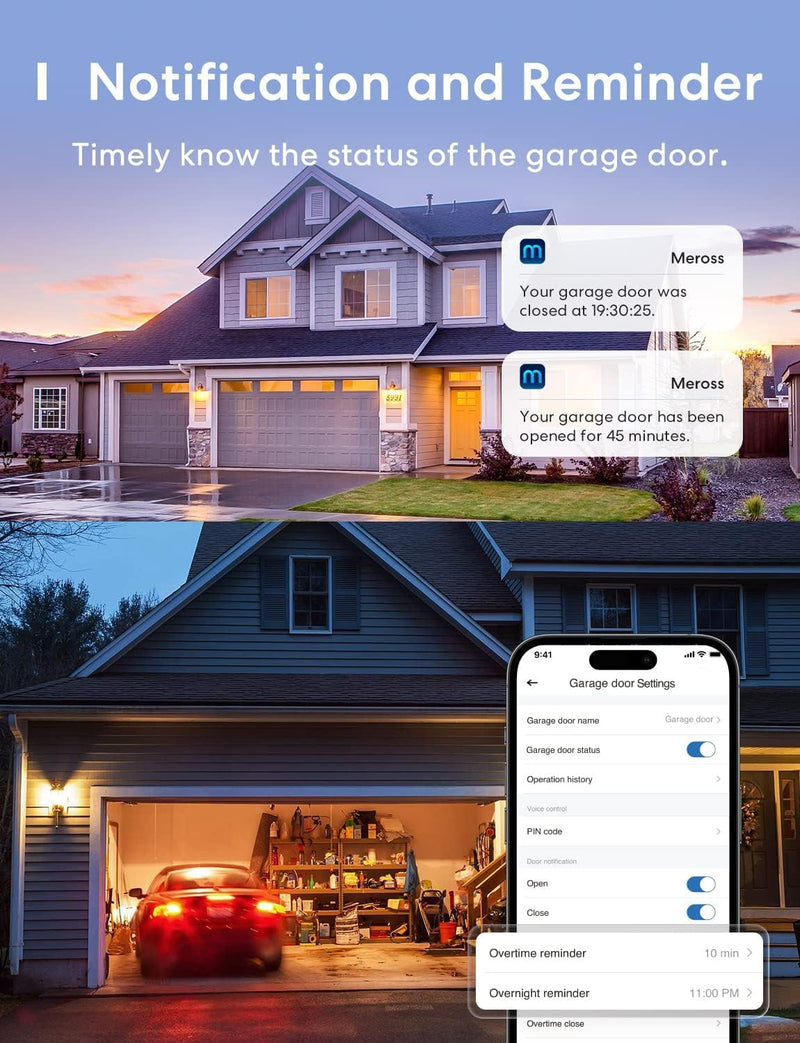 meross Smart WLAN Garagentoröffner, APP-Steuerung, Kompatibel mit Alexa, Google Assistant und SmartT