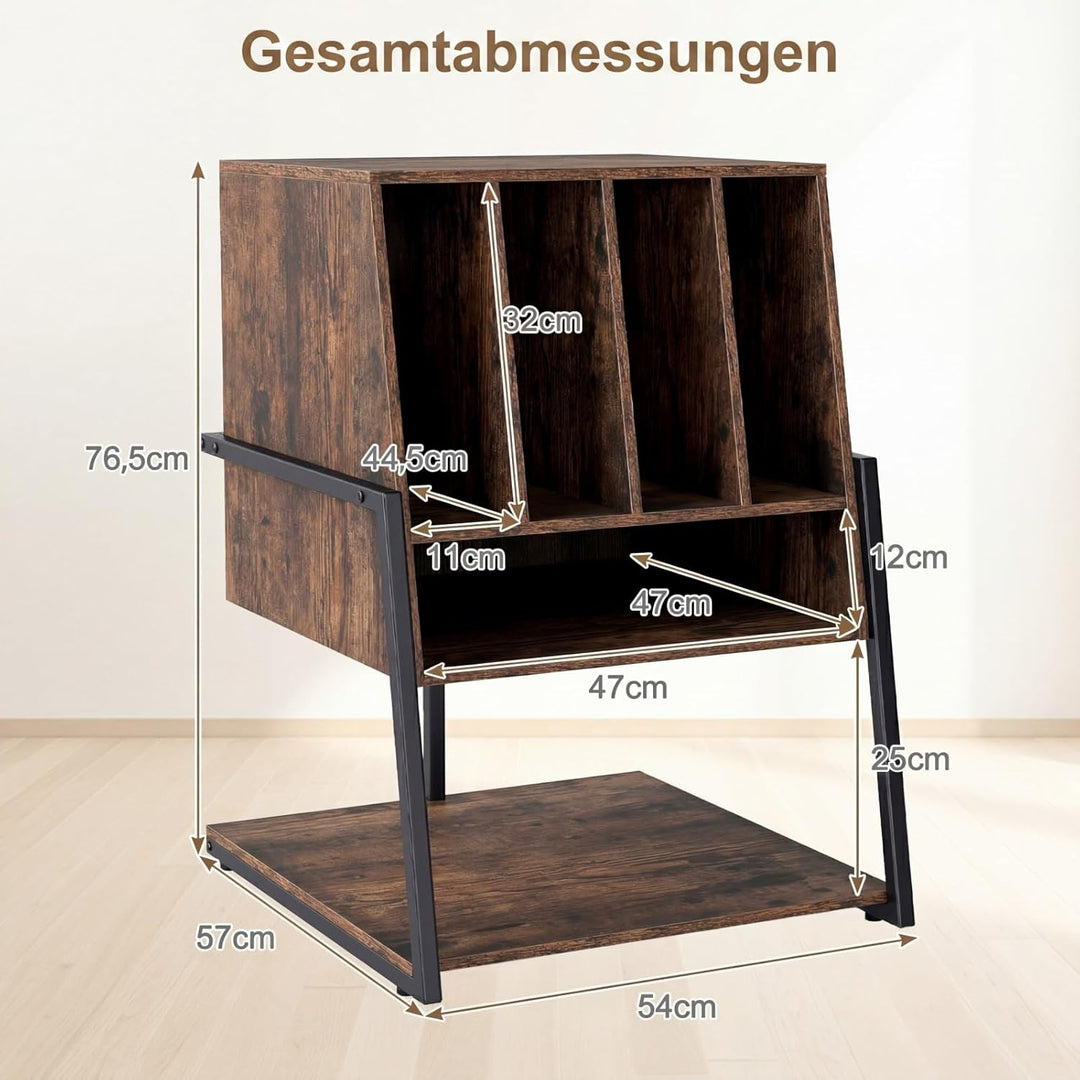COSTWAY Plattenspielerständer, Vinyl Schallplattentisch mit breite Tischplatte, 4 Trennwänden &amp; unte