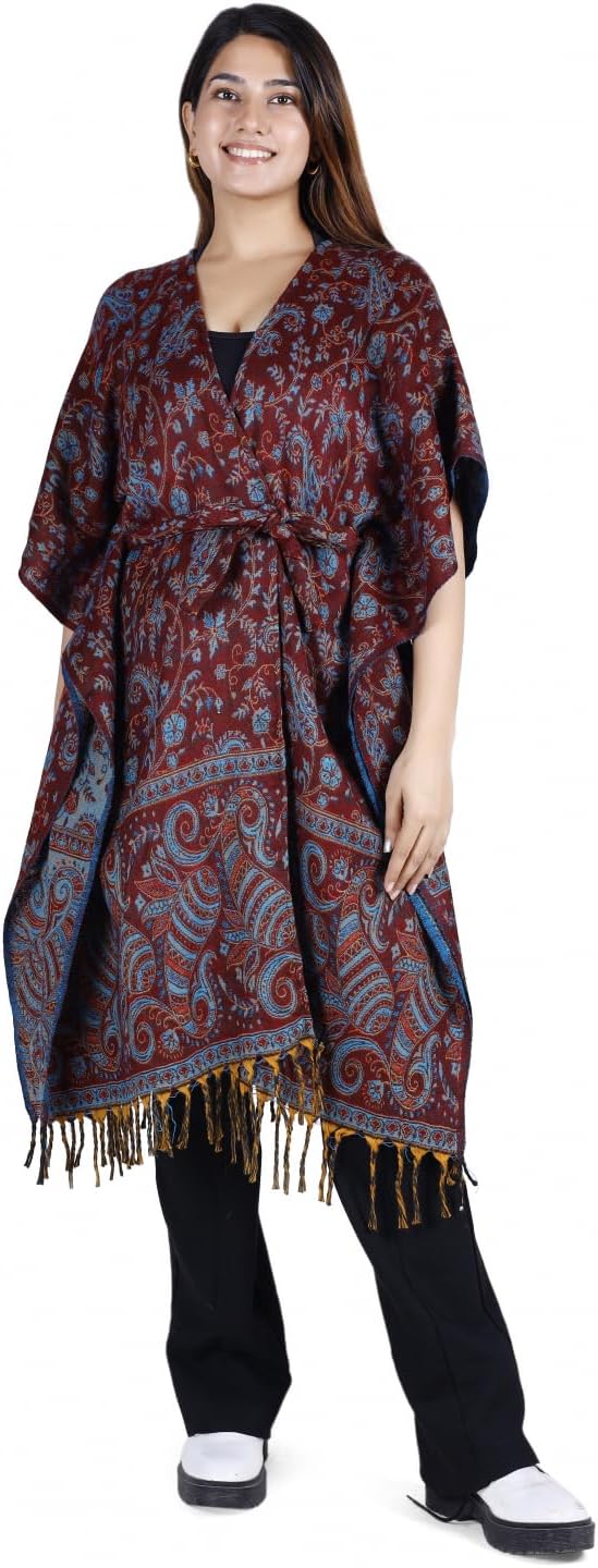 GURU SHOP Flauschiger Kimono Mantel, Kimonokleid, Kaftan, Poncho, Damen, Grün, Synthetisch, Size:40