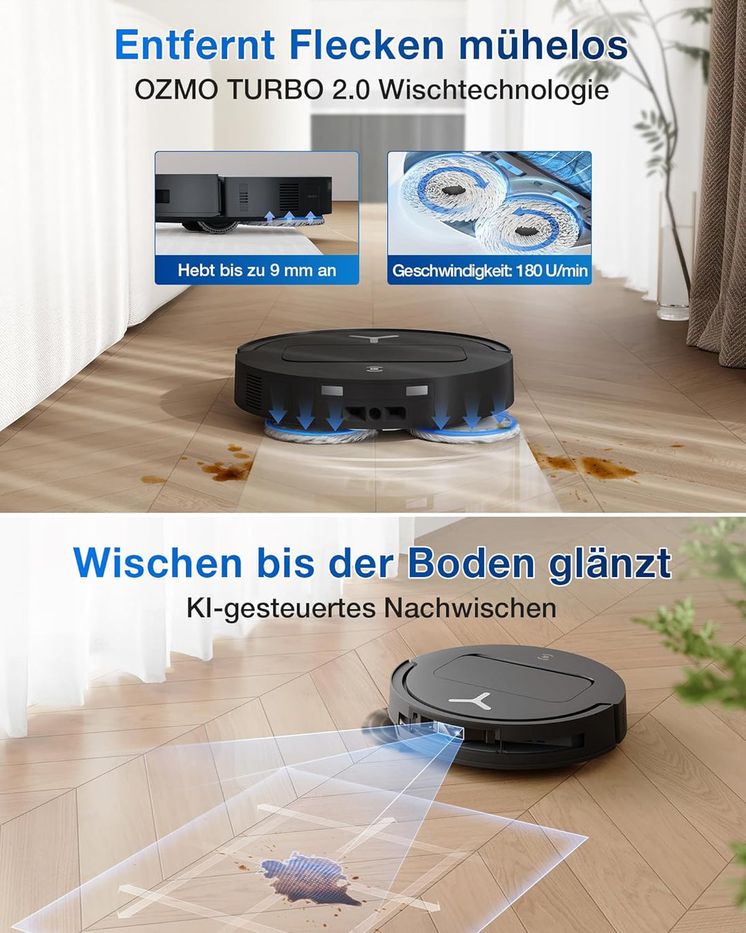 ECOVACS DEEBOT T50 PRO Omni Gen2 Saugroboter mit Wischfunktion, Ausfahrende Seitenbürste und Wischmo