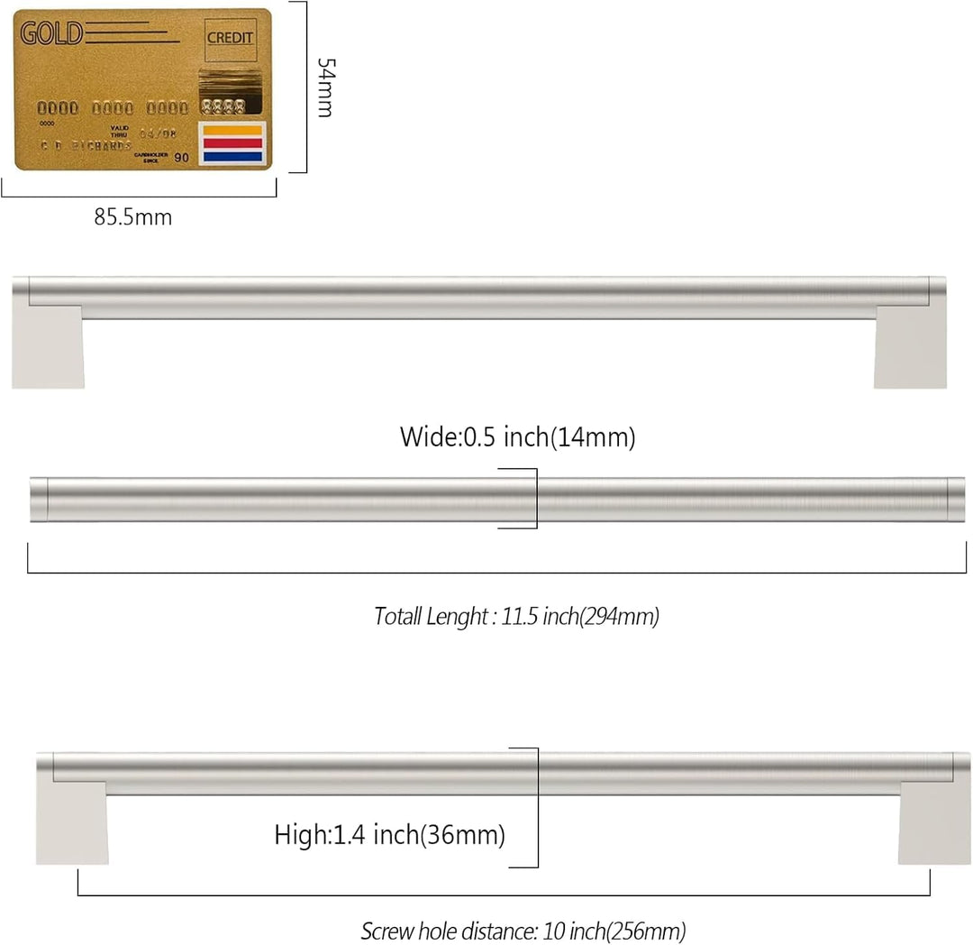 Amerdeco 10 Stück Möbelgriffe Edelstahl Gebürsteter Nickel 256mm Lochabstand Schrankgriffe für Küche