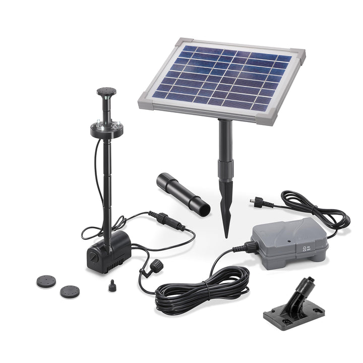 Solar Teichpumpe 5 Watt Solarmodul 160 l/h Förderleistung mit Akku und LED Beleuchtung 50 cm Förderh