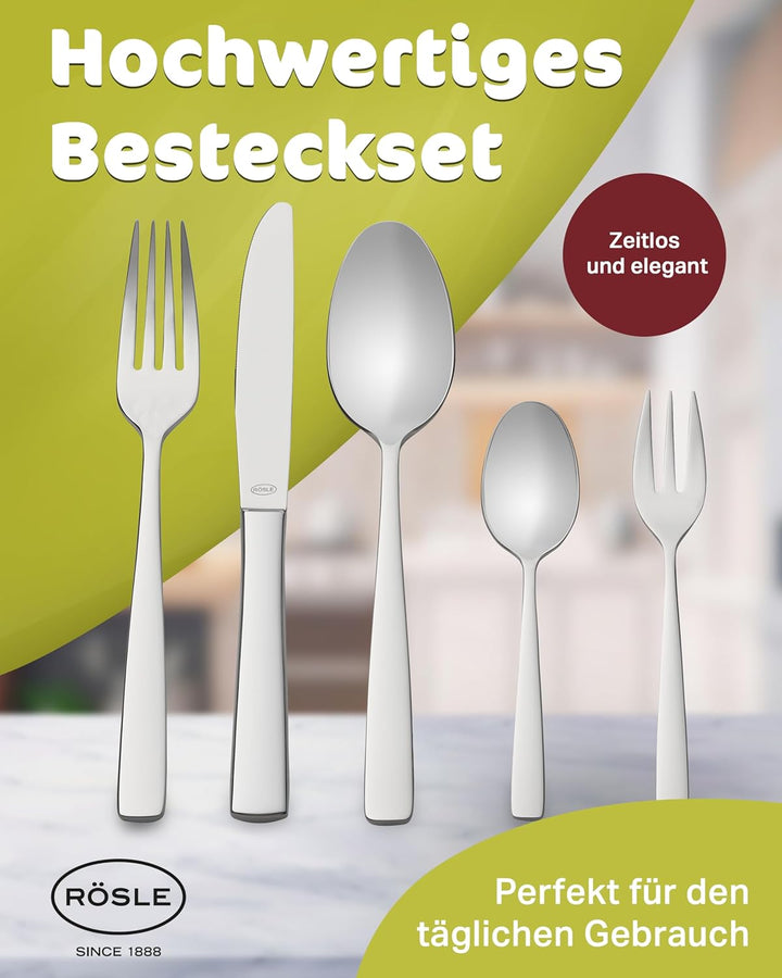RÖSLE ELEGANCE Besteck 30-teilig, Hochwertiges Essbesteckset für 6 Personen aus Edelstahl 18/10, Kli