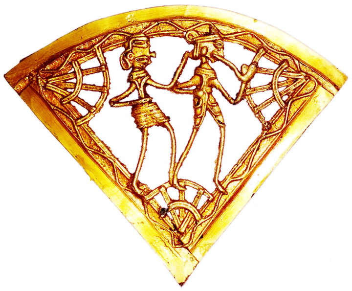 Purpledip Brass Wall Hanging Plaque 'Farm Life': Dokra Craft Tribal Artform Slice Plate Statue (1144
