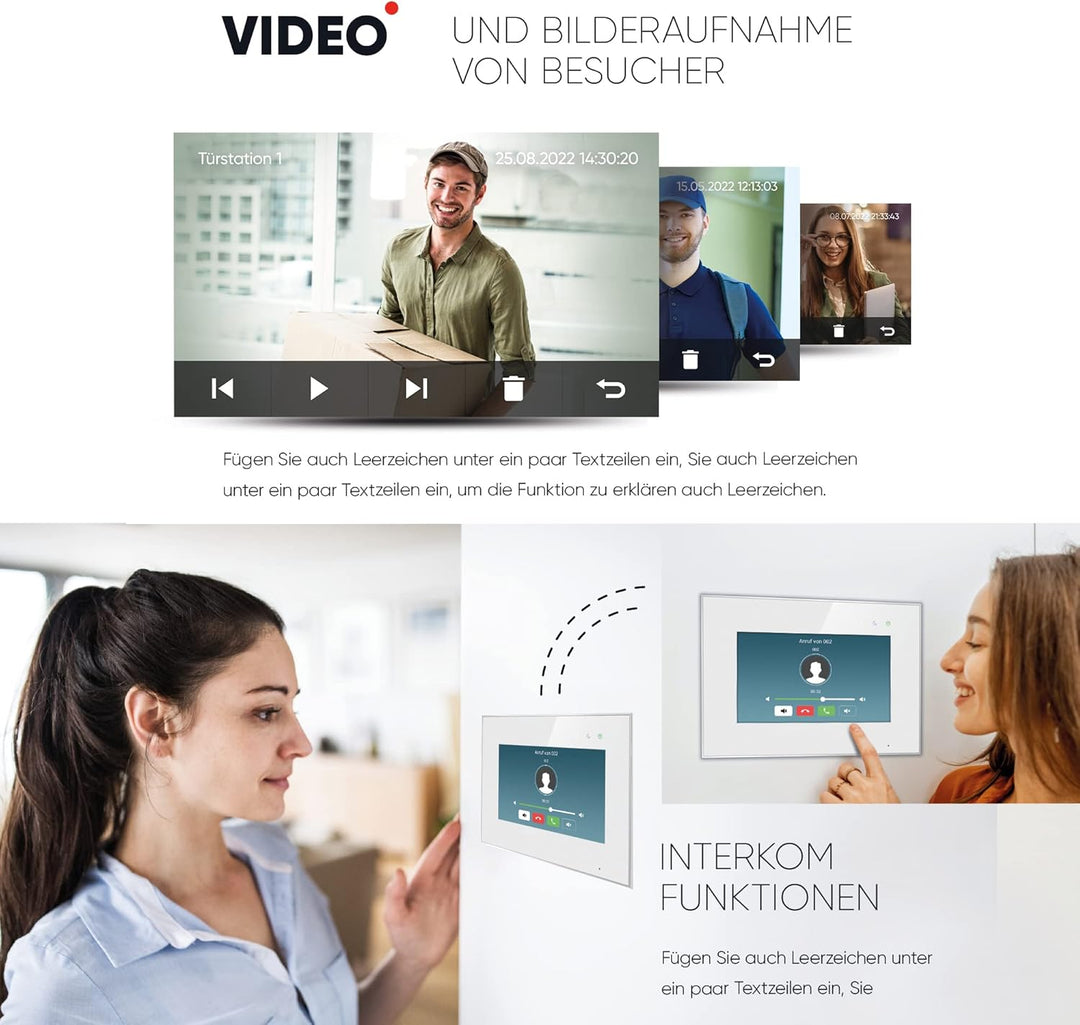 Balter EVO-HD Video Türsprechanlage, Video Türklingel mit Kamera, Mehrfamilienhaus Klingel, 7 Zoll H
