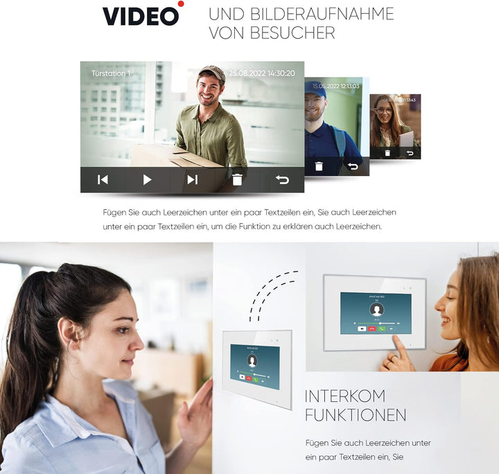 Balter EVO-HD Video Türsprechanlage, Video Türklingel mit Kamera, Mehrfamilienhaus Klingel, 7 Zoll H