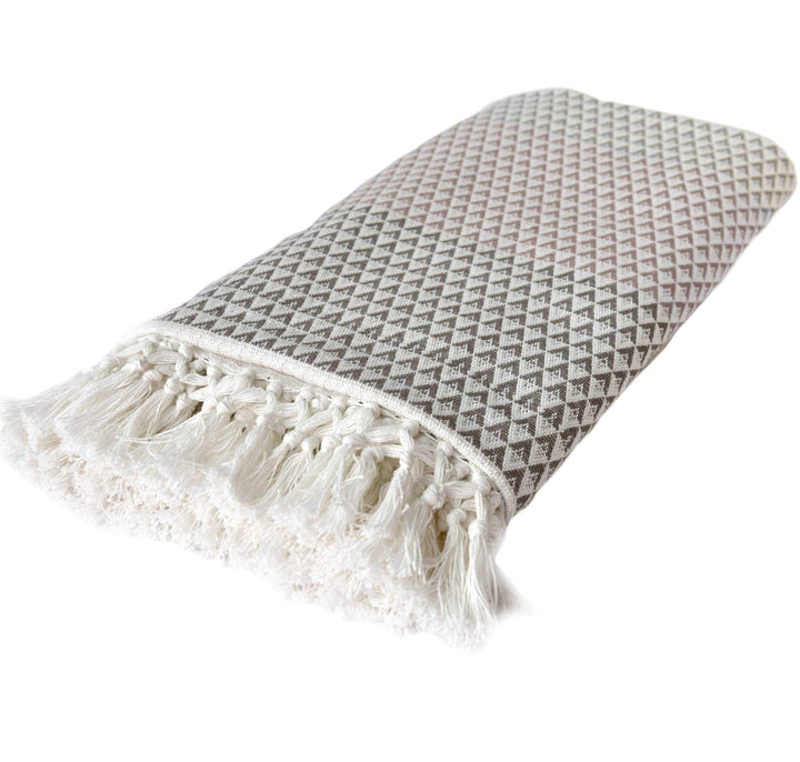 Wohndecke Plaid Dana, 150x200 cm, Grau Mauve (Altrosa) Weiss (Weiss), Gemustert, Boho, Baumwolle, ge