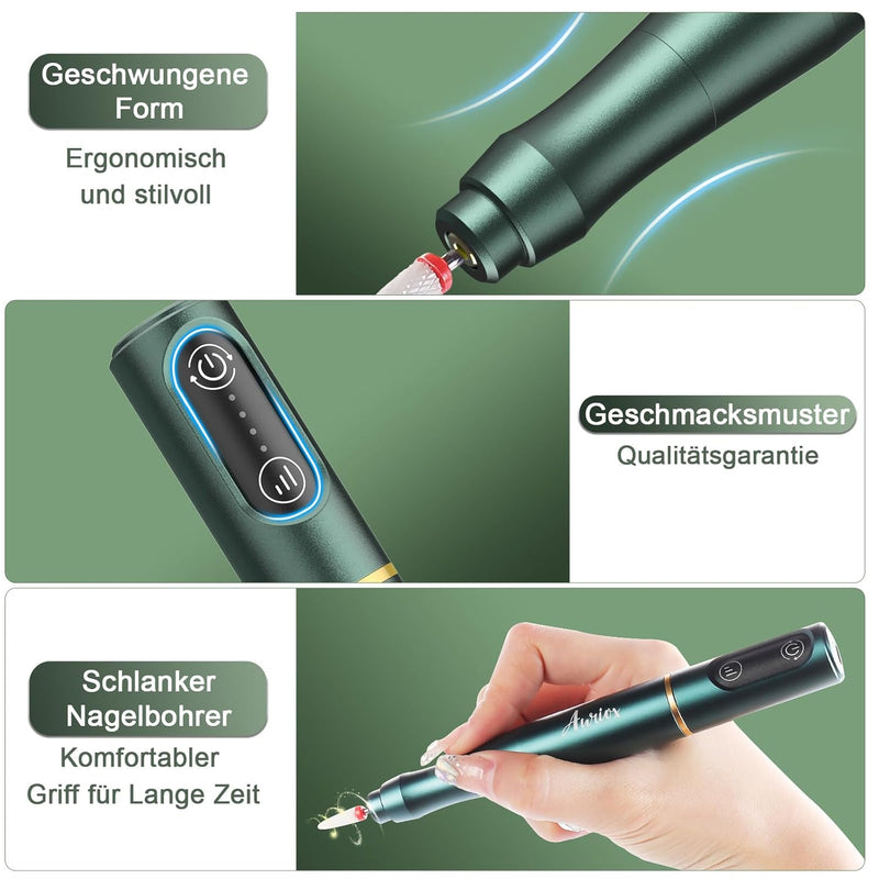 Auriox Kabellos Tragbar Nagelfräser, 12 in 1 Profi Maniküre und Pediküre Set 25000 u/min, Akku Elekt