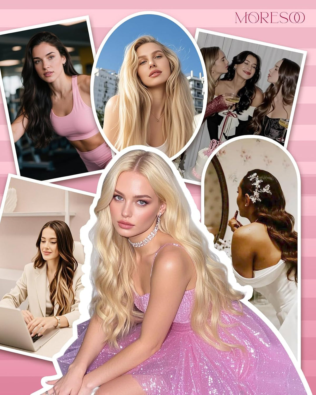 Moresoo Extensions Microring Echthaar 1g Cold Fusion Micro Ring Extensions Blond Strähnen 60cm Remy