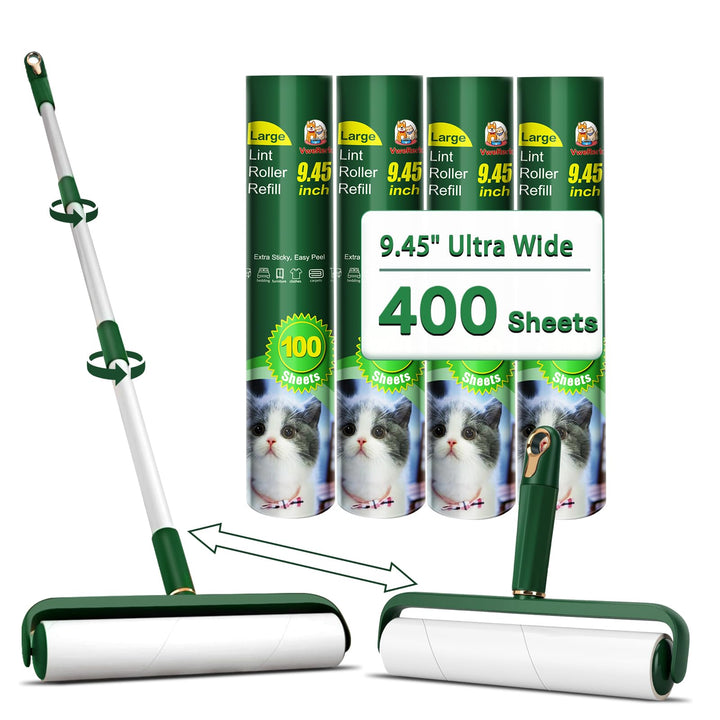 Grosse Fusselroller für Tierhaare, extra stark klebend, 400 Blatt Roller-Nachfüllpackungen mit lange