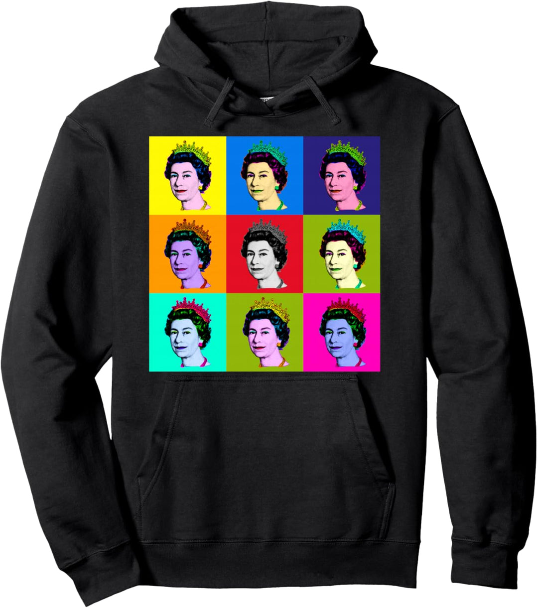 Elizabeth 9 quadratische Fliesen Pop Art Queen of England Pullover Hoodie
