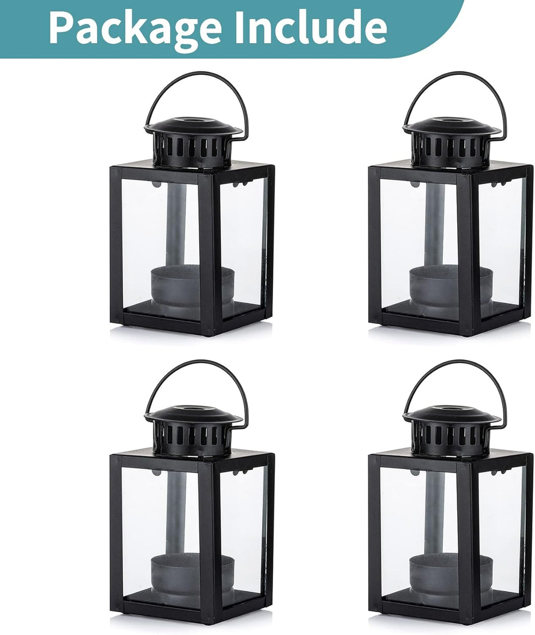 NUPTIO Laterne Klein für Teelichter Draussen: 4 Stück Mini Teelicht Laternen Kleine Outdoor Schwarz