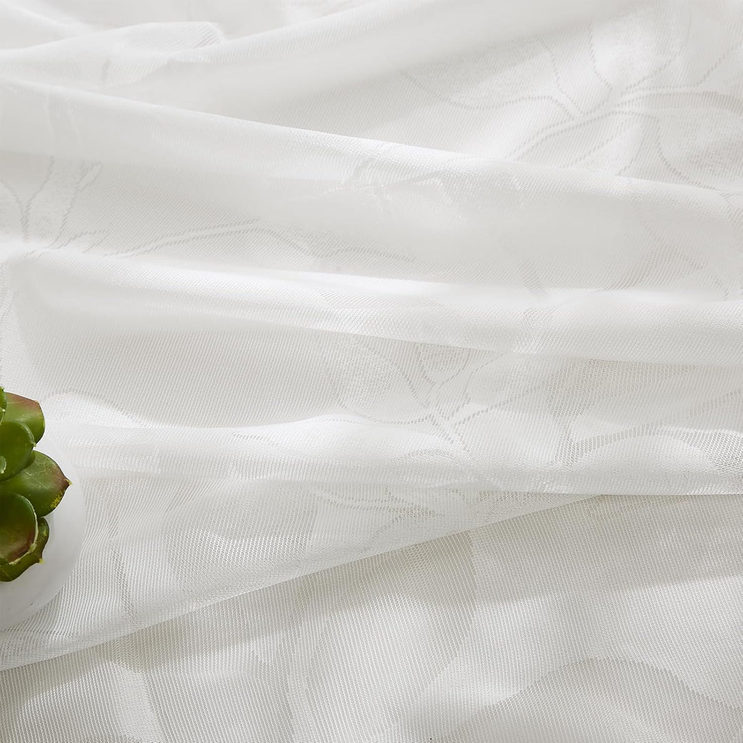Treatmentex Durchsichtig Spitze Vorhang Jacquard Gardinen mit Ösen Blättermuster Halbtransparente Vo
