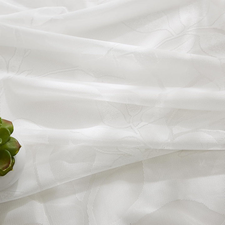 Treatmentex Durchsichtig Spitze Vorhang Jacquard Gardinen mit Ösen Blättermuster Halbtransparente Vo
