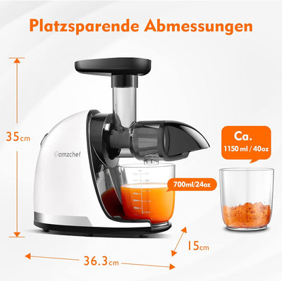 AMZCHEF Entsafter Gemüse und Obst Testsieger - Entsafter Slow Juicer mit Rückwärts-Kau-Funktion - Za