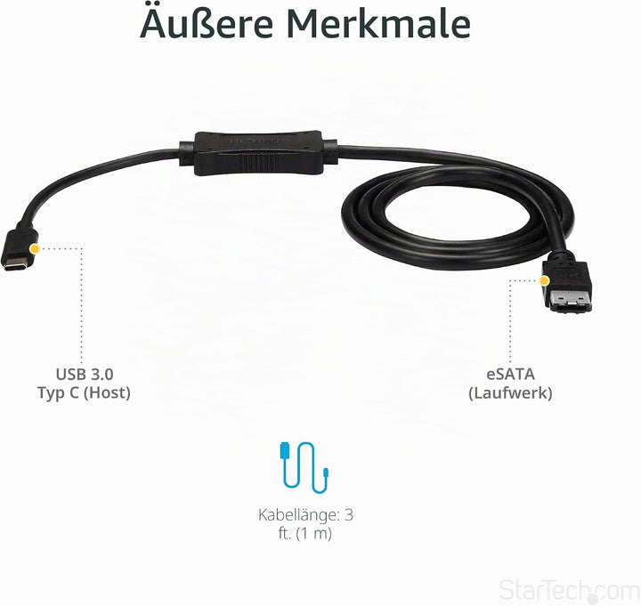 StarTech.com USB-C auf eSATA Kabel - Für externe Speichergeräte mit HDD / SDD / ODD - USB 3.0 zu eSA