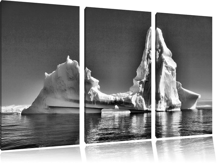 Pixxprint Monocrome, Riesiger kunstvoller Eisberg 3-Teiler Leinwandbild 120x80 Bild auf Leinwand