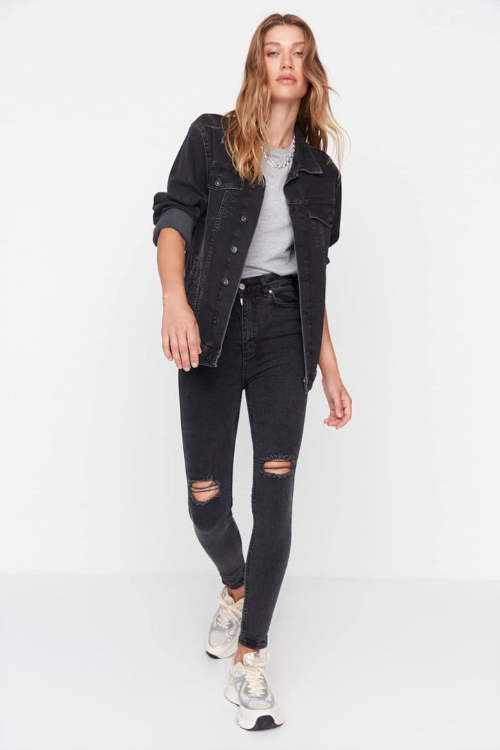 TRENDYOL Damen Herren Hoher Bund Skinny Jeans 36 Schwarz, 36 Schwarz