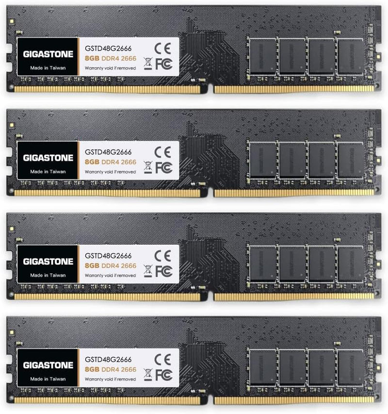 [DDR4 RAM] Gigastone Desktop RAM 32GB (4x8GB) DDR4 Ram 32GB DDR4-2666MHz PC4-21300 CL19 1.2V UDIMM 2