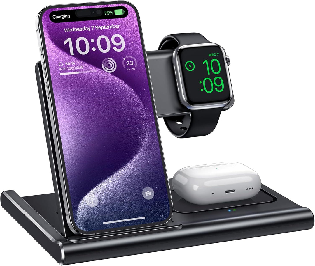 EXW Ladestation Apple Watch und iPhone,3 in 1 Ladestation Apple für Wireless Charger, iPhone Ladeger
